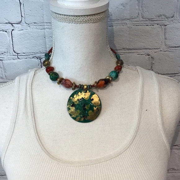 ZEVAR BY TRESKA SOUTHWESTERN MEDALLION POLISHED STONE NECKLACE NWT - Picture 3 of 5